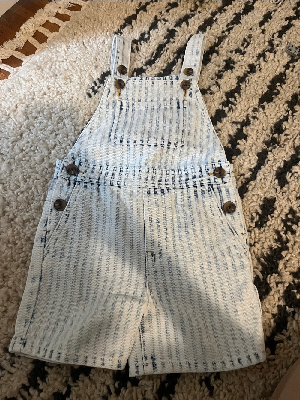 Faherty- Striped Light Blue Kids Denim Short Overalls